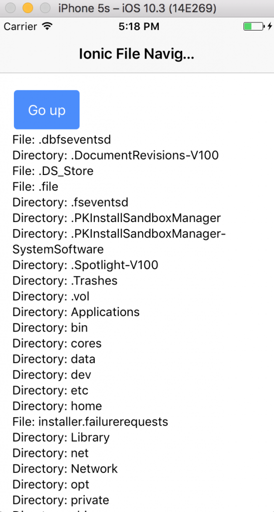 ionic cordova file navigation root